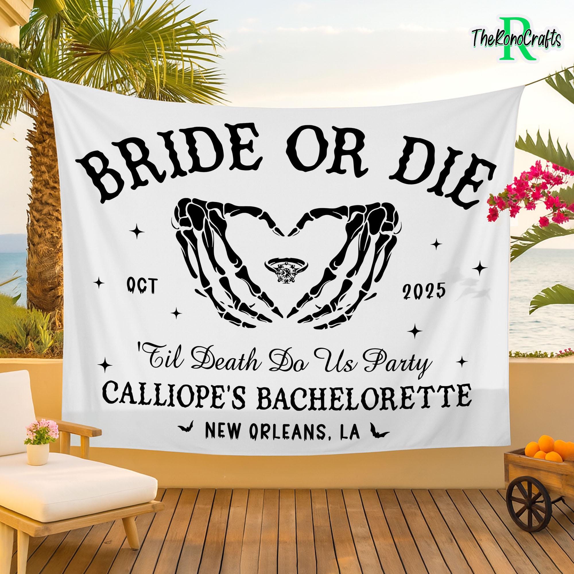 Till Death Do Us Party Banner - Glitter Halloween Bachelorette Decoration For Bride, Bridal Shower Or Engagement Party