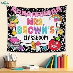 Teachers Name Classroom Banner, Personalized Teacher Classroom Tapestry, Groovy Classroom Decor, Gift for Teacher, Back to School Tapestry