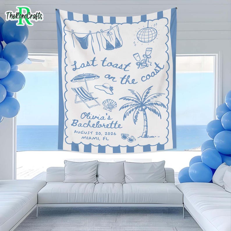 Custom Beach Bachelorette Tapestry, Toast on the Coast Taspestry ...