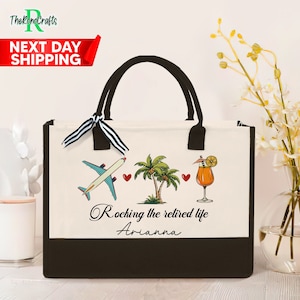 Personalized Canvas Tote Bag For Women - Large Retirement Gift, Beach, Work, Travel Bag, White