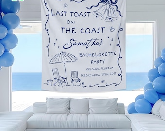 Custom Beach Bachelorette Tapestry,Beach Bach Welcome Banner,Coastal Bachelorette Party Decor,Bachelorette Toast on the Coast Photo Backdrop