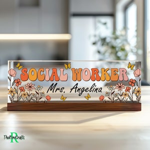 Personalized Social Worker Acrylic Desk Plaque, Customizable Acrylic Name Plate Block, Executive Desk Name Sign, Social Worker Name Sign