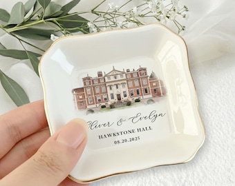Watercolor Wedding Venue Ring Dish, Custom Watercolor Wedding Location Jewelry Tray, Bride Keepsake, Wedding Gift for Newlyweds,Wedding Tray
