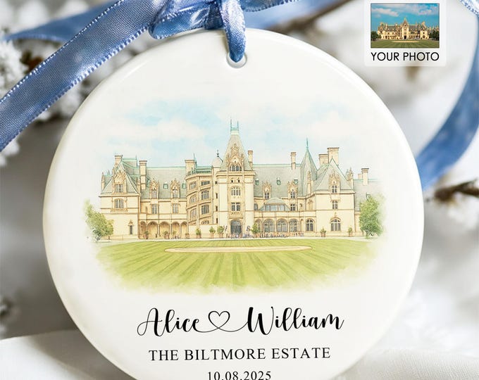 Personalized Wedding Venue Watercolor Ornament, Wedding Engagement Location Ornament, Just Married Gift, Wedding Gift For Couple, Newlyweds