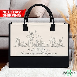 Nativity Christmas Gift Tote Bag, Christian Tote Bag Christmas Gift, Religious Cotton Canvas Tote Bag For Women, Religious Gifts Church Bag