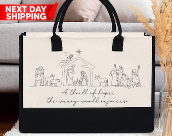 Nativity Christmas Gift Tote Bag, Christian Tote Bag Christmas Gift, Religious Cotton Canvas Tote Bag For Women, Religious Gifts Church Bag