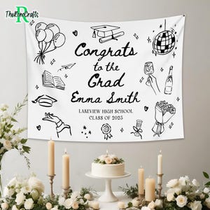 Personalized Congrats Graduation Party Tapestry, Custom High School Graduation Backdrop, Congrats Grad Party Decor, Class Of 2025 Decoration