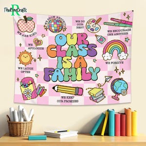 Welcome To Our Class Is A Family Classroom Banner, Groovy Classroom Tapestry Decor, Back to School Wall Decor, Retro Welcome to Class Banner