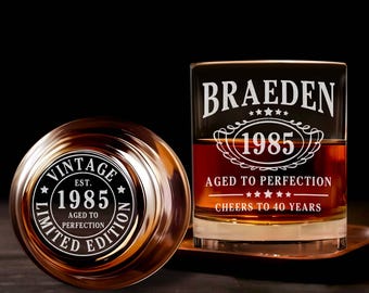Custom 40th Birthday Whiskey Glass Gifts for Him, Father's Day Gift, Age To Perfection Limited Edition, Bourbon Glass for Men, Gifts for Dad