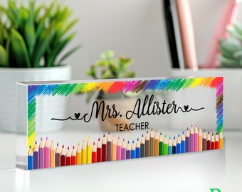 Personalized Teacher Desk Name Plate, Teacher Name Plate for Desk, Acrylic Name Plate for Teacher, Teacher Appreciation Gift, Teacher Gifts