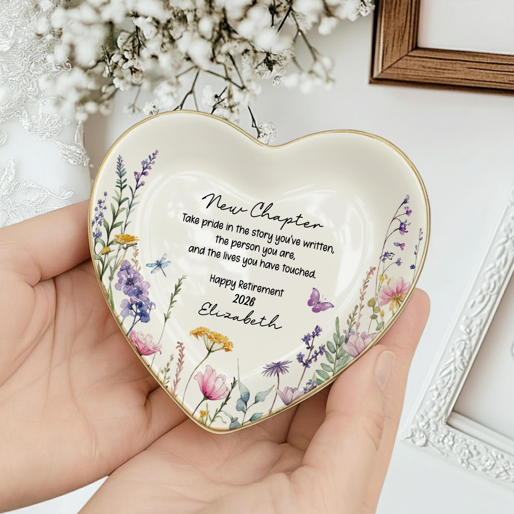 Retirement Counter Rings Personalized Happy Retirement Ring Dish, Custom Floral Ceramic Jewelry ...