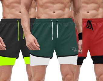 Men's Running Shorts Sports 2 In 1 Quick Dry Gym Jogging Short Pants towel loop