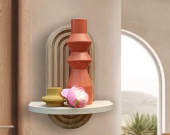 Natural Floating Shelf, Hand Made Wood Shelf, Decor Display, Mid-Century Modern Boho Floating Shelf, Fluted Arch, Home Housewarming Design