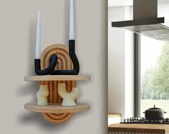 Hand Made Wood Wood Shelf, Decor Display, Mid-Century Modern Boho Floating Shelf, Fluted Arch, Floating Wall Shelf, Home Housewarming Design