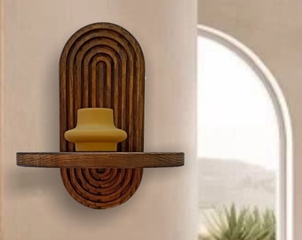 Mid-Century Modern Floating Shelf, Arched Wall Wood  Shelf in Mid-Century Modern Style - Single and Double Option, Natural Floating Shelf