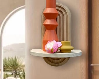 Fluted Arch Natural Floating Shelf MidCentury Modern Floating Shelf Arched Wall Wood  Shelf in MidCentury Modern Style Single and Double