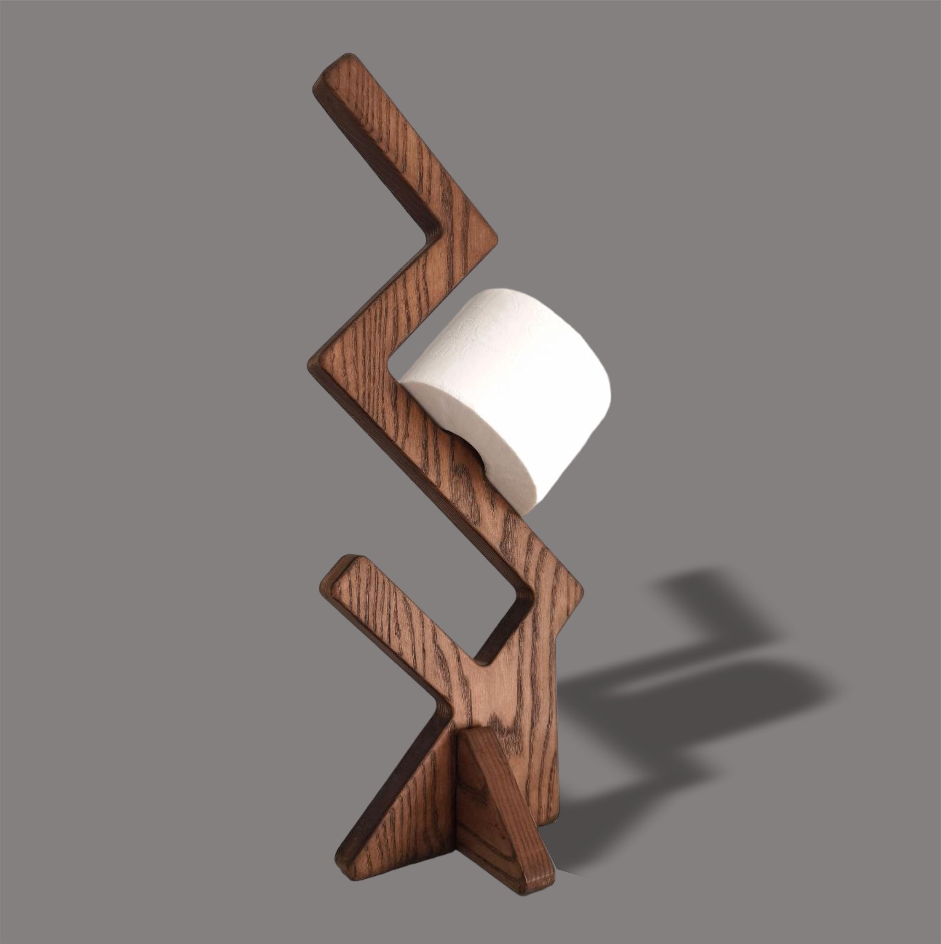 Original stand holder for several rolls of toilet paper, Floor organizer for bathrooms and toilets, Wooden toilet paper holder