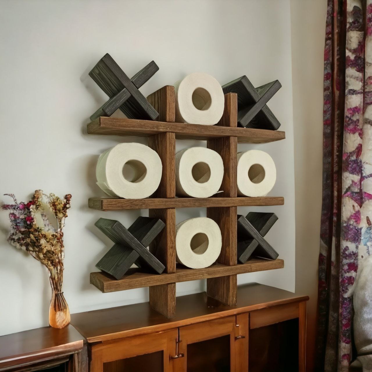 Natural Wood Toilet Paper Holder Wall Mount Toilet Roll Holder Loo Roll Toilet Shelf Wooden ...