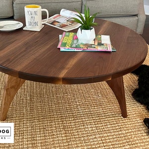 Solid Walnut Coffee Table 36 Inch Round Modern Living Room Furniture Rustic Minimalist Design