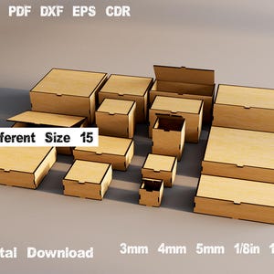 Laser Cut Box SVG template with Flip up lid - Storage box - 15 different size