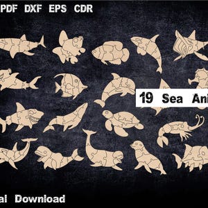 Marine life Puzzle SVG Laser Cut File, Sea Animals Puzzles Svg