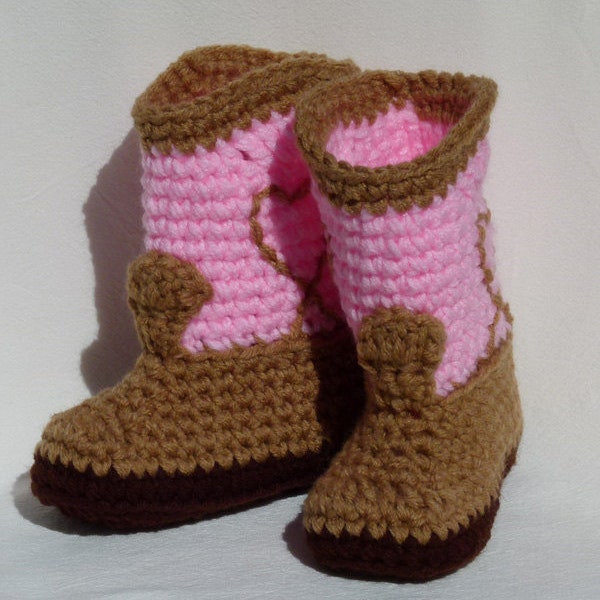 Crib Shoes Booties Baby Cowgirl Boots with heart shaped heels choose a size - pink