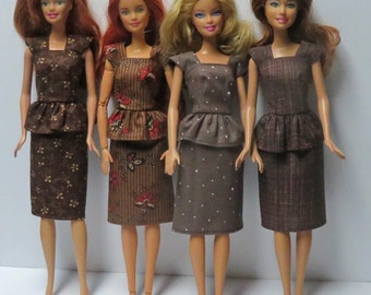 Fall colors 11.5" Fashion Doll Dress Handmade - different browns