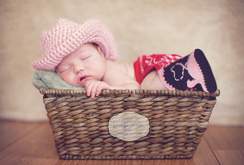 Crocheted Pink Baby Booties Cowgirl Boots choose a size image 2