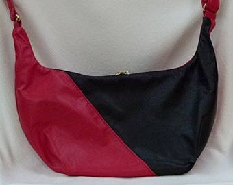 50% off Hobo Sling Bag with built in wallet- Red and Black Leather by Grizzly Creek