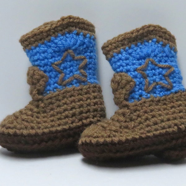 Crocheted Baby Booties Cowboy Boots choose a size - blue