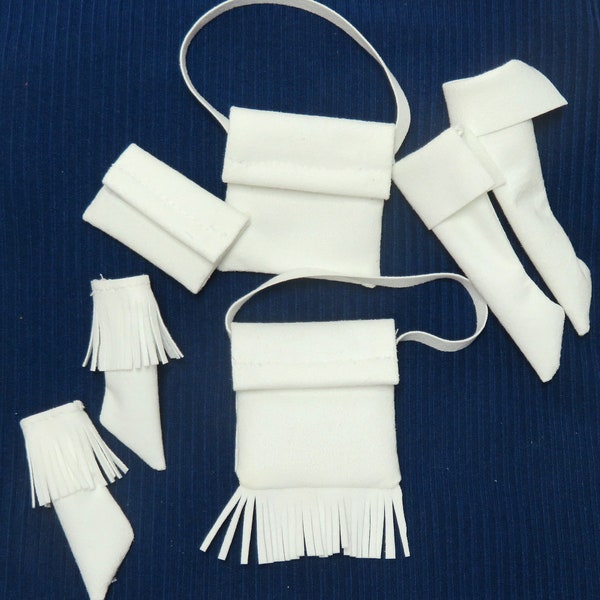 11.5" Fashion Doll Purses and Boots - the white faux suede collection