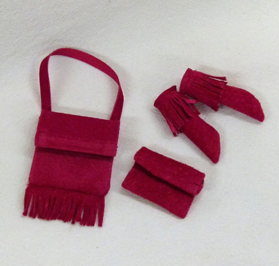 for 11.5" fashion dolls  Suede Leather Purses and moccasins  - cranberry pink