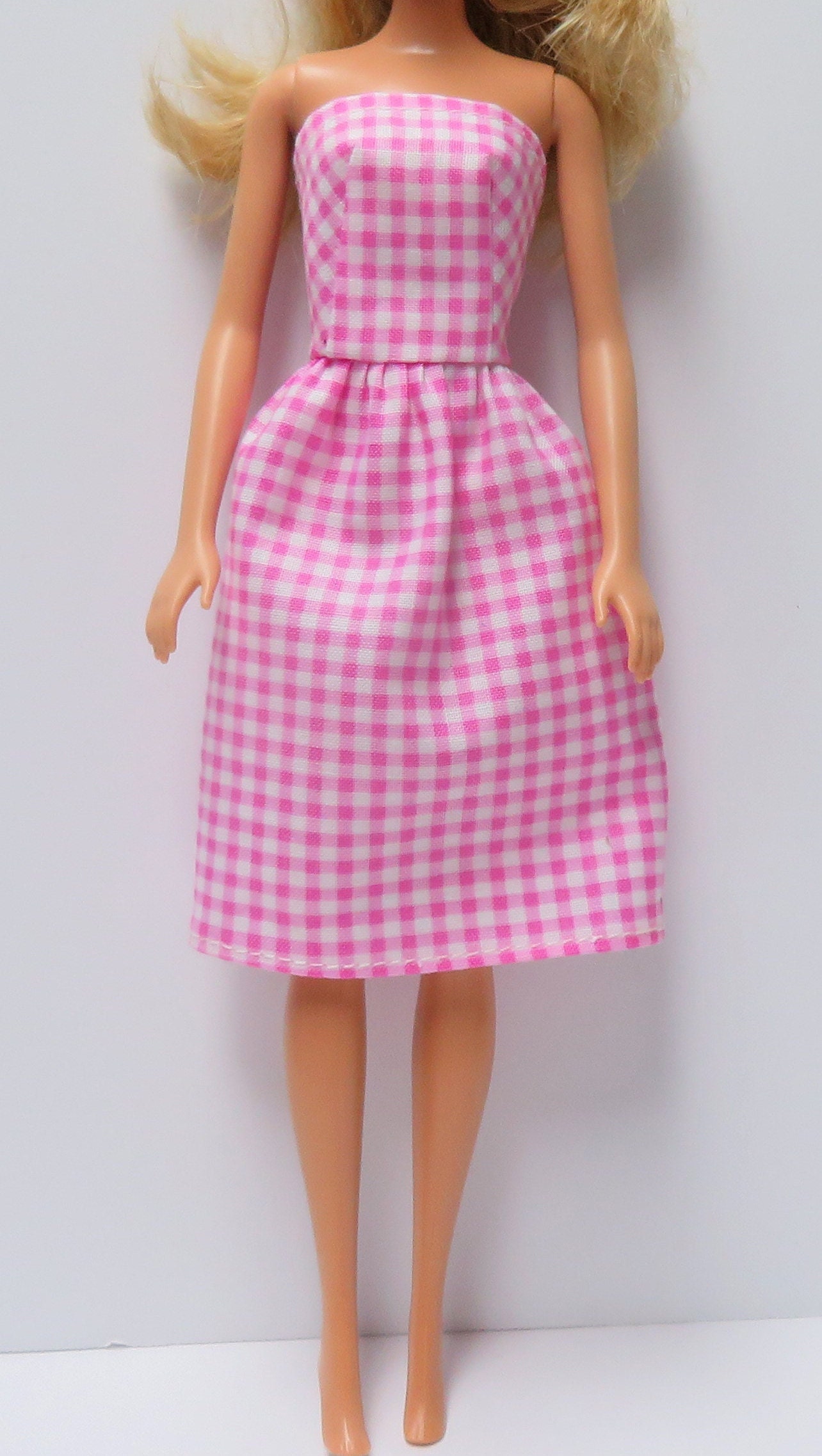 strapless open back dress Barbie Pink Checkered Dress – Kiddie Majigs main image 1