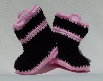 SALE 10 Dollars for this pair Fireman Firegirl Crocheted Baby Booties 9 to 12 months size with pink with heart heels