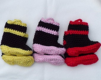 Crocheted Baby Booties Firefighter choose a size with heart shaped heels