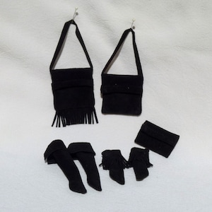 11.5&quot; Fashion Doll Purses and Boots Purchase individually or as sets Suede Leather Purses and moccasins - black