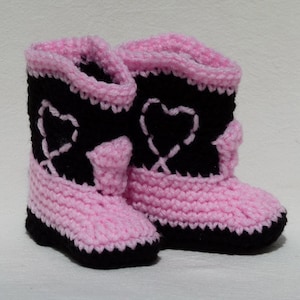 Crocheted Pink Baby Booties Cowgirl Boots choose a size image 1