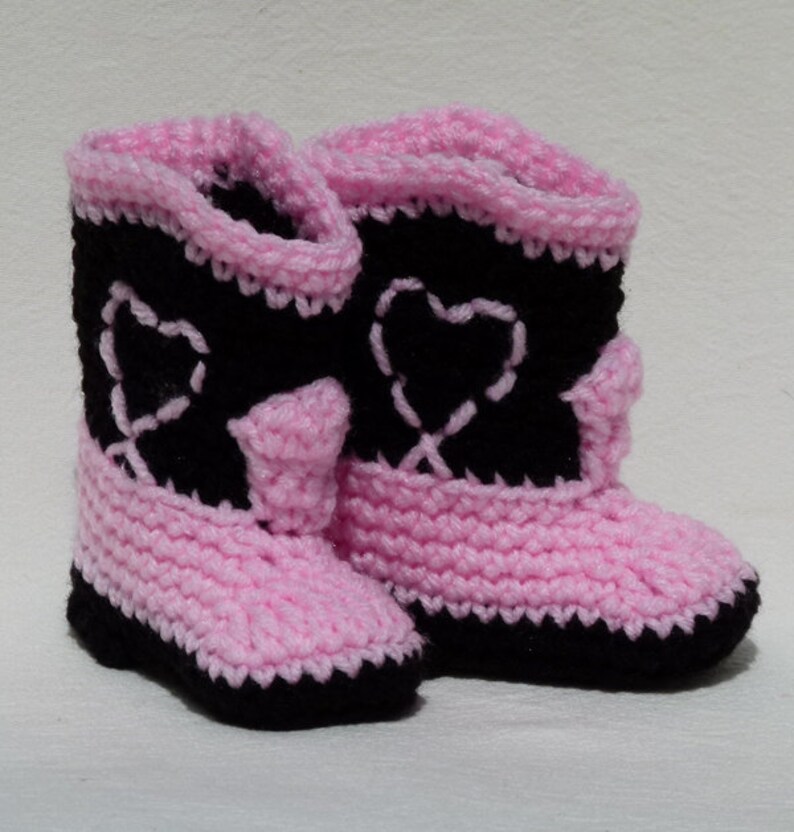 Crocheted Pink Baby Booties Cowgirl Boots choose a size image 1