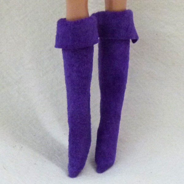 Fashion Doll Boots in suede leather grape purple color