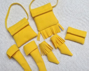 11.5" Fashion Doll Purses and Boots - the yellow faux suede collection