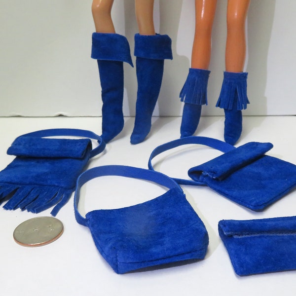 11.5" Fashion Doll Purses and Boots Suede Leather Purses and moccasins - royal blue