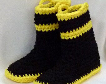 Adult Firefighter Slippers Crochet Pattern for 10", 11" and 12" feet pdf format permission to sell finished goods