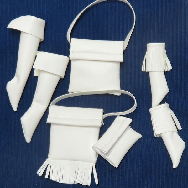 11.5" Fashion Doll Purses and Boots - the white faux leather collection