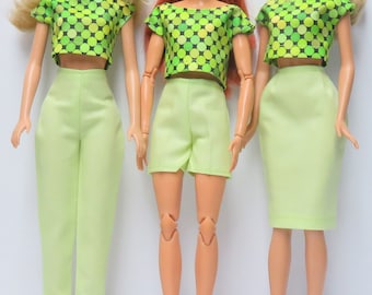 Top with Shorts or top with pants or top with pencil skirt for 11.5" fashion dolls - honeydew melon