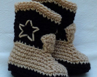 Crocheted Baby Booties Cowboy Boots Western Cowboy Booties black and tan choose size