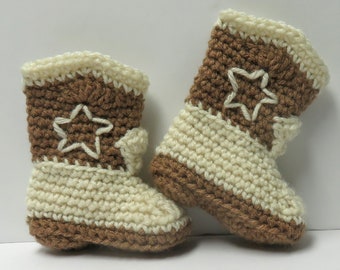 Crocheted Baby Booties Cowboy Style cowboy hat mocha brown and aran choose a size