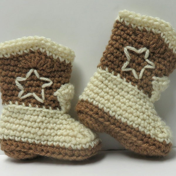 Crocheted Baby Booties Cowboy Style cowboy hat mocha brown and aran choose a size