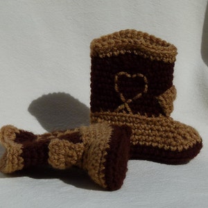 Crocheted Western Booties brown on light brown choose a size