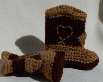Crocheted Western Booties brown on light brown choose a size