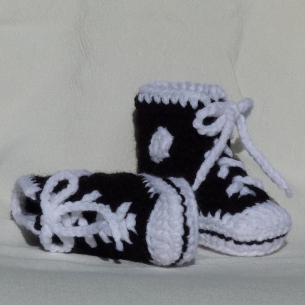 Crochet Baby Booties Sneaker Black and White High Top Sneaker Baby Chucks Baby Booties select a size